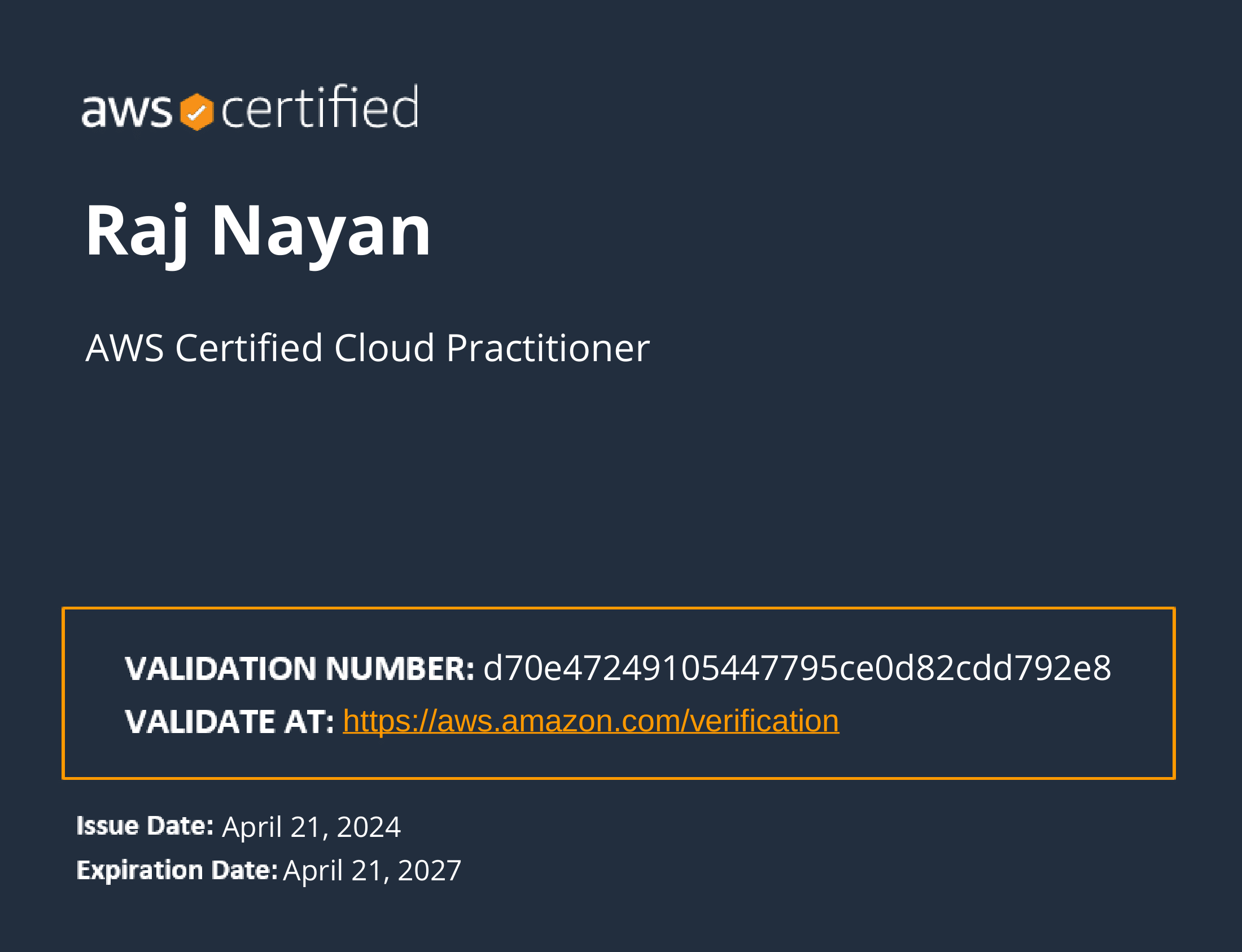 AWS Certified Cloud Practitioner certificate